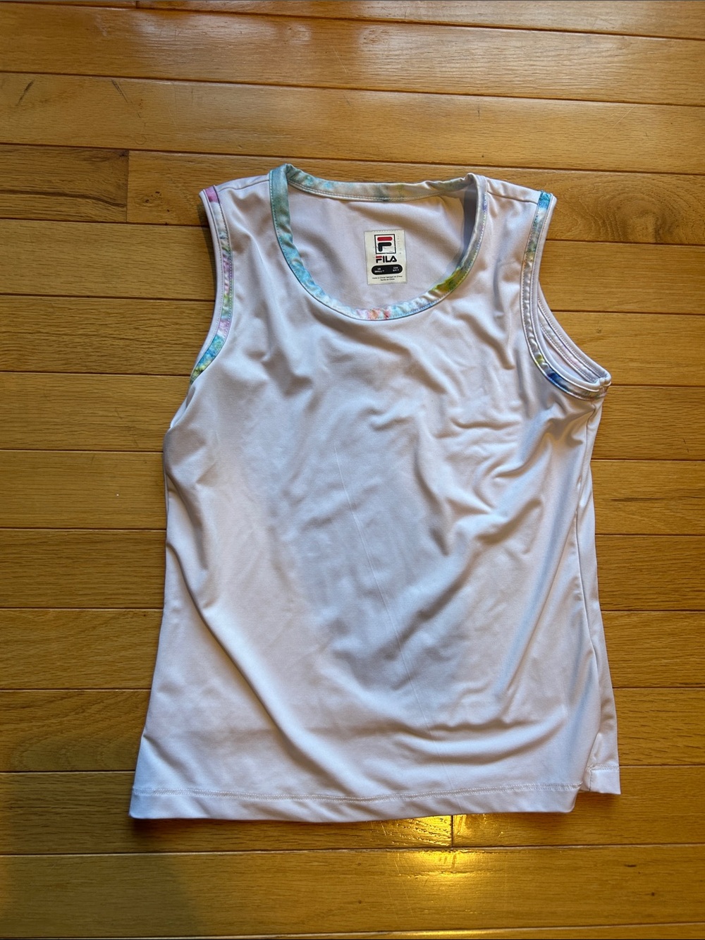 Fila White Tank Top with Pastel Multicolor Trim